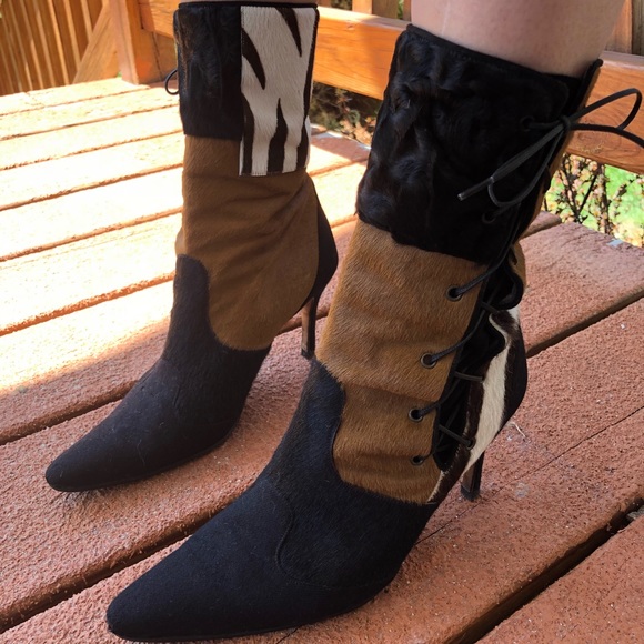 Manolo Blahnik Shoes - Manolo Blahnik pony hair boots with lace ties